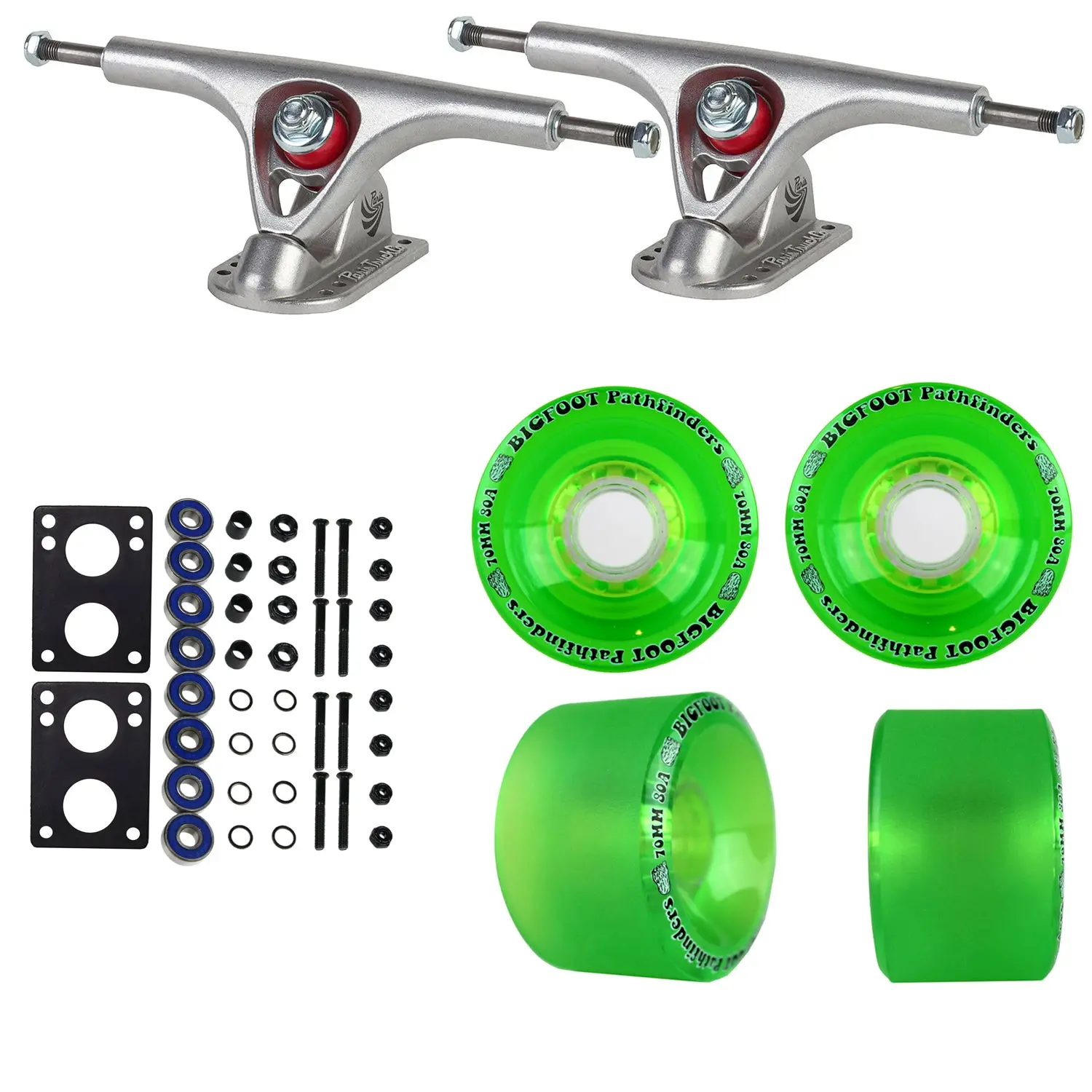 Paris Longboard Trucks, Wheels, Hardware, and Abec 7 Bearings Kit - V2 180 Raw + Bigfoot 70mm 80A Green