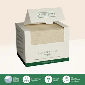 Clean Skin Club Bamboo Viscose Clean Towels XL 100% USDA Biobased Face Towel Disposable Towelette Makeup Remover Dry Wipes Ultra Soft 50 Ct 1 Pack Dermatologist Tested Vegan Cruelty Free - Gentle