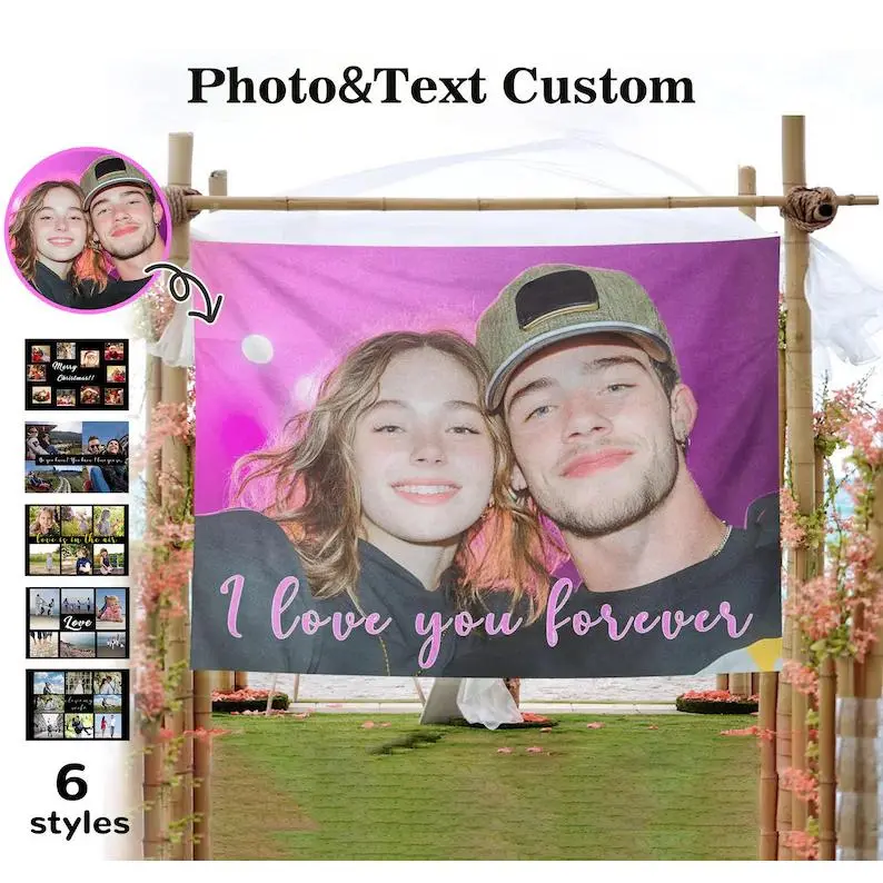 Personalized Photo Tapestry,Memorial Photo Tapestry,Personalized Wall Hanging Gift For Anniversary, Wedding, Or Graduation,Custom Home Decor