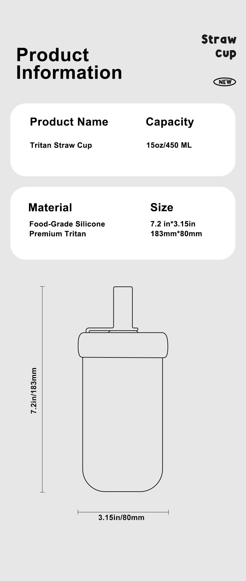 【COMOBEBE】15oz Tritan Sippy Cup – Leak-Proof Design , Food-Grade Silicone Straw, BPA-Free, Dishwasher Safe Bottle Drinkware Reusable Portable