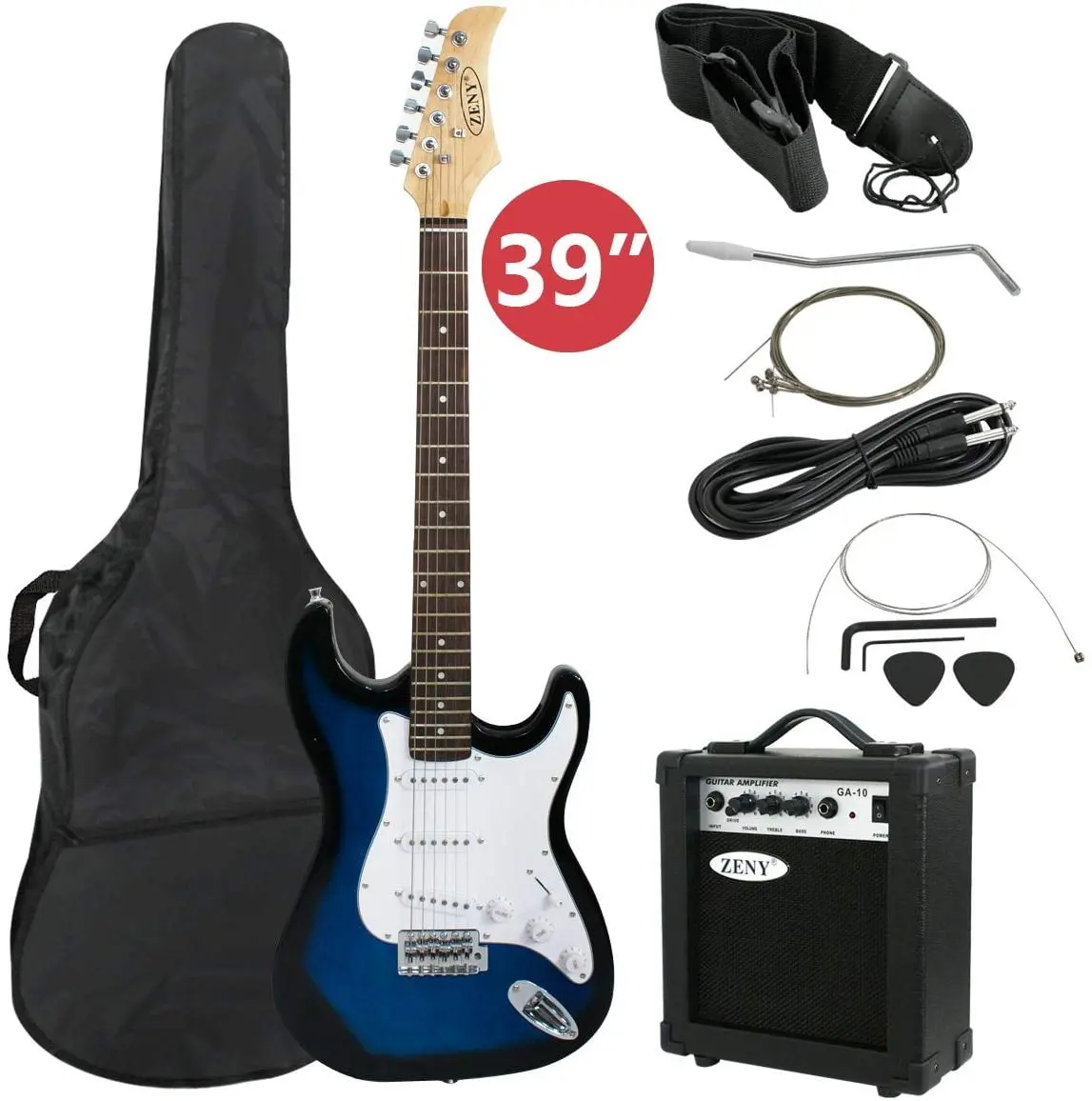 SuperDealUsa 39" Full Size Solid Wood Electric Guitar Kit for Beginners - Includes Amplifier with Headphone Out, Hard Case, Guitar Picks, Adjustable Strap Accessories Pack, Adjustable Guitar Strap