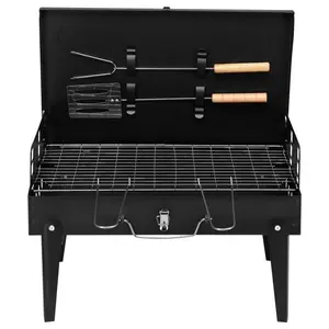Compact Black Charcoal Grill - 44x27x7cm Portable Square Design for Easy Outdoor Cooking