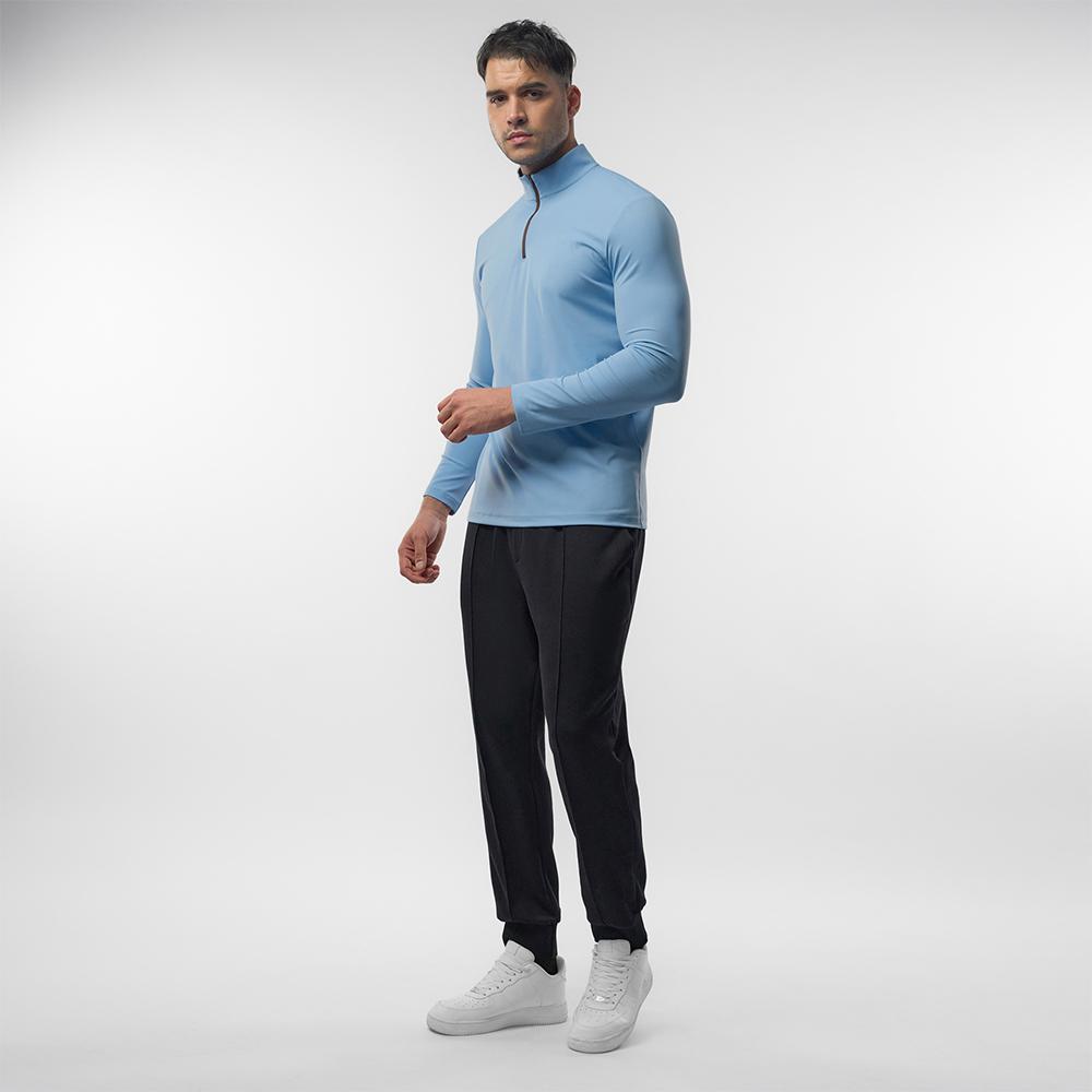 Fioboc Men's SmoothBlend Slim Fit Half-Zip Mock Neck T-Shirt - Contrast Trim Casual Basic Long Sleeve Top