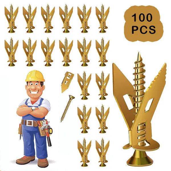 100 PCS Drywall Self Drilling Anchors with Screws Kit,50 PCS Sheetrock Anchors and 50 PCS Screws, for Picture Frames, Shelves, TV, Zinc Plated Steel, No Drill Needed
