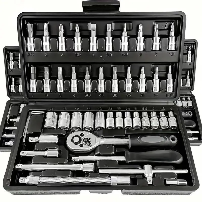 46 Pcs Tool repair Set,Car Repair Machinery Tools,Man birthday gift Hand Tool Set Household Machinery Tools,Car and Bicycle Repair Tools,1/2 * 1/4 "3/8" Drive Depth and Standard Socket, Ratchet Torque Wrench Screwdriver Socket Combination Tool