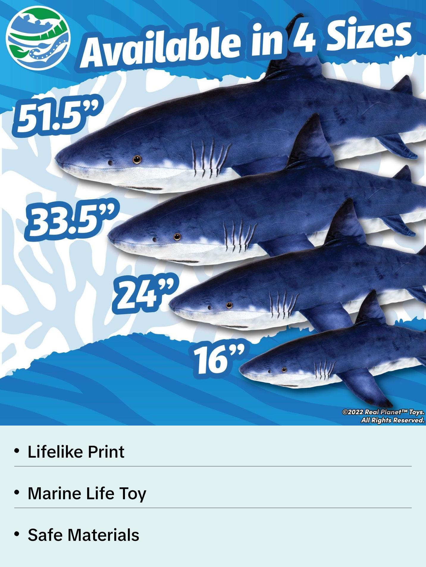 Real Planet™ Blue Lifelike Great White Shark Realistic Plush Stuffed Animal