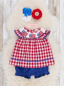American Flag Smocked Cotton Bloomers Outfit