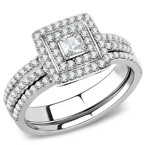 1.25 Ct Princess Cut CZ Halo Wedding Engagement Ring in Stainless Steel