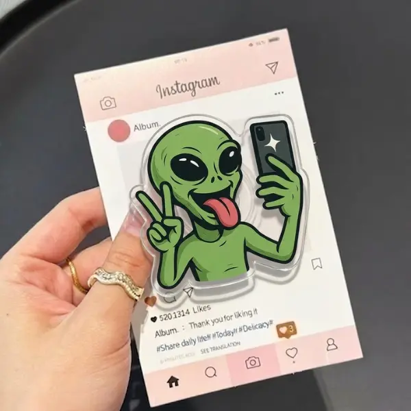 Alien Selfie MagSafe Phone Grip, Cute Extraterrestrial Taking Photo Griptok, Space Aesthetic Phone Stand, Quirky Sci-Fi Accessory
