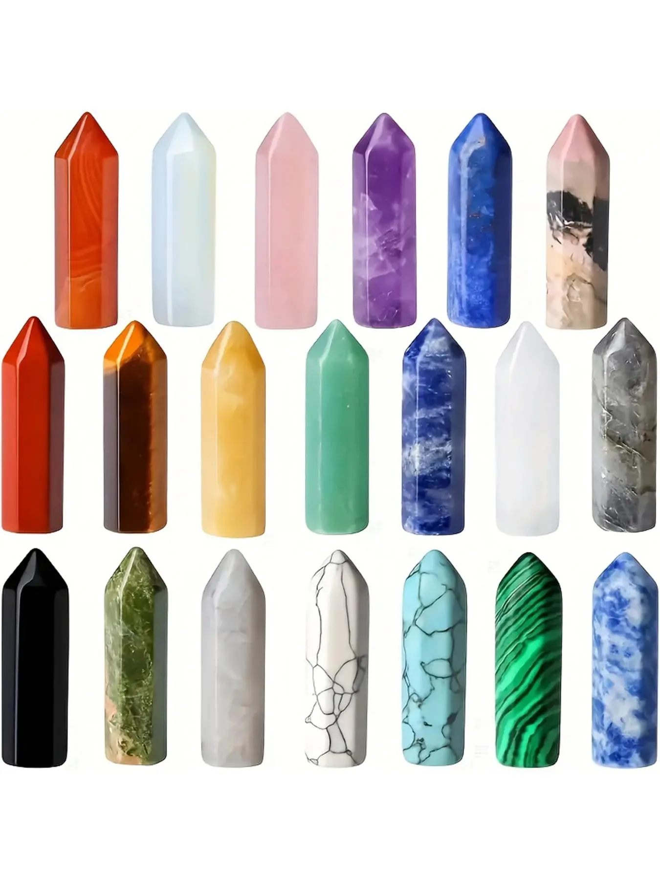Healing Crystal Set, 20pcs/set Natural Stone Point Wand, Energy Meditation Decoration, Home Decor, Crystal Decorative Stones, Jewelry Accessories for Women & Men