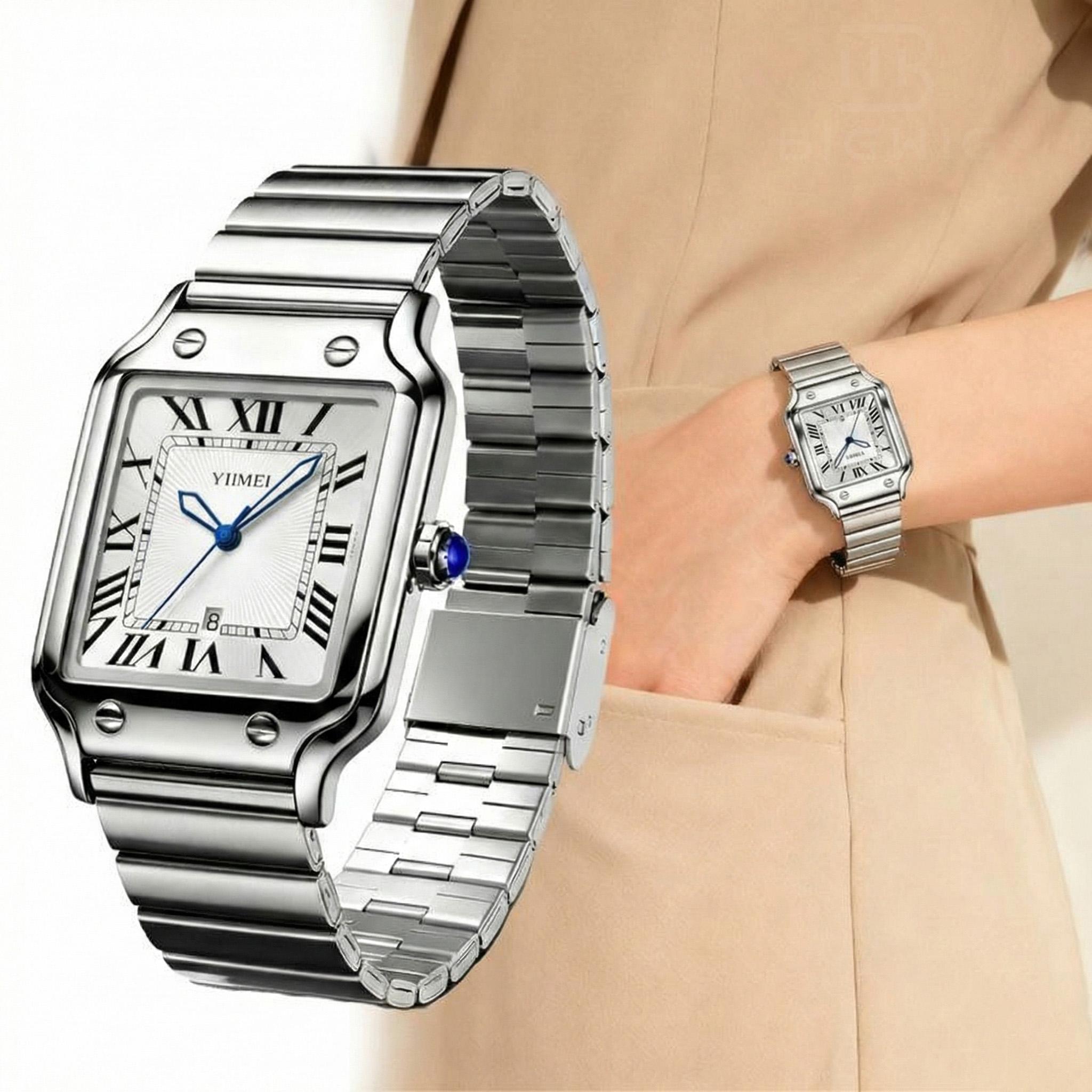 Classic Square Silver Watch for Men Women Unisex - Roman Numeral Analog Quartz Waterproof - Stainless Steel Date Wristwatch - Old Money Aesthetic Style - Best Couples Gift for Him Her Birthday Valentine Classic Square Silver Watch for Men Women Unisex - Roman Numeral Analog Quartz Waterproof - Stainless Steel Date Wristwatch - Old Money Aesthetic Style - Best Couples Gift for Him Her Birthday Valentine