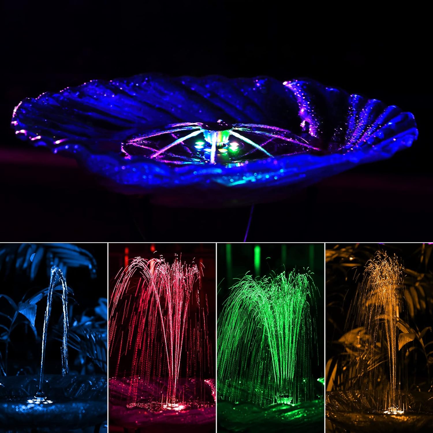 Solar Power 5.5W Colorful LED Fountain,1500 mAh built-in battery,7 Different Water Features,Floating Fountain Pump For GardenDecoration,Ponds,Bird Baths