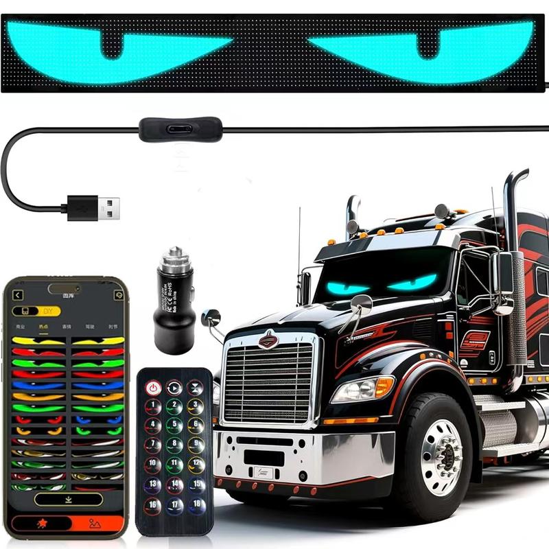 Devil Eyes LED Light Strips for Cars Trucks SUVs 23.42*4.72inch Customizable Windshield Decoration with App Control USB Powered Driving Excitement Full Color LED Bead Tech