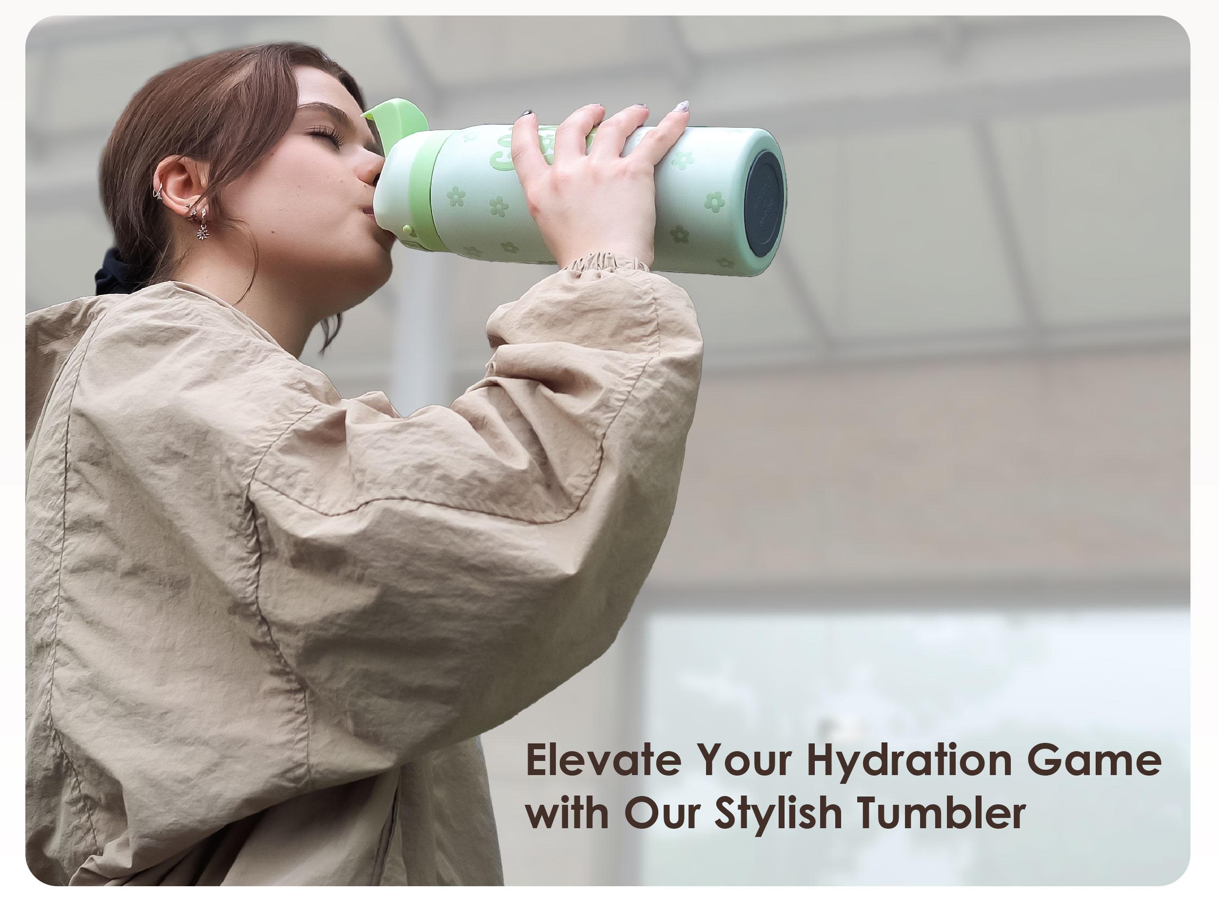 SANDJEST 32oz Water Bottle with Straw Push Button Lid, Stainless Steel Portable LeakProof Drinkware Flask, Spring Gift for Travel Outdoor Mother's Day