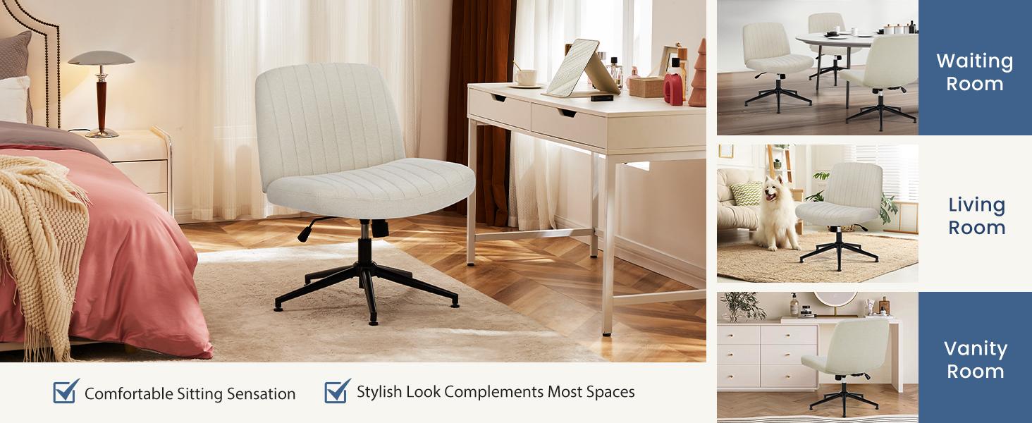 Height Adjustable Criss Cross Chair with Wheels  - Armless Desk Chair Cross Legged Office Chair Wide Swivel Home Office Desk Chairs