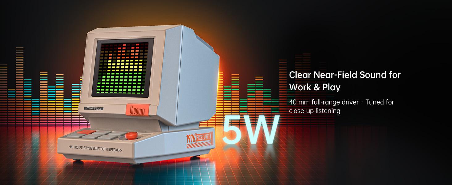 Divoom MiniToo Retro Pixel Bluetooth Speaker – 90s-Inspired PC Design,App Control, Alarm, White Noise, Retro Desk Portable Speaker for Music,Gaming Room Decor