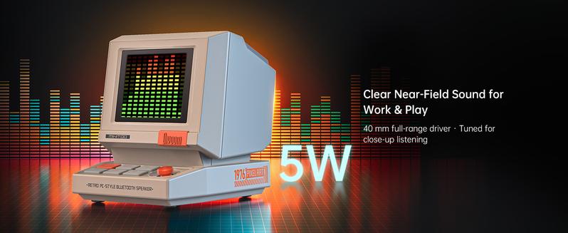 Divoom MiniToo Retro Pixel Bluetooth Speaker – 90s-Inspired PC Design,App Control, Alarm, White Noise, Retro Desk Portable Speaker for Music,Gaming Room Decor