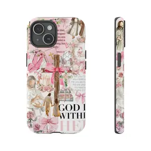 Aesthetic Christian Coquette Case| "God is within her"| Pink Bow & Floral Collage for iPhone 17 16 15 14 13 12 11 XS XR