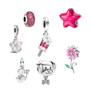Charms 925 Sterling Silver Cute – Pink Star, Flower, Dog & Sweet Bracelet Beads