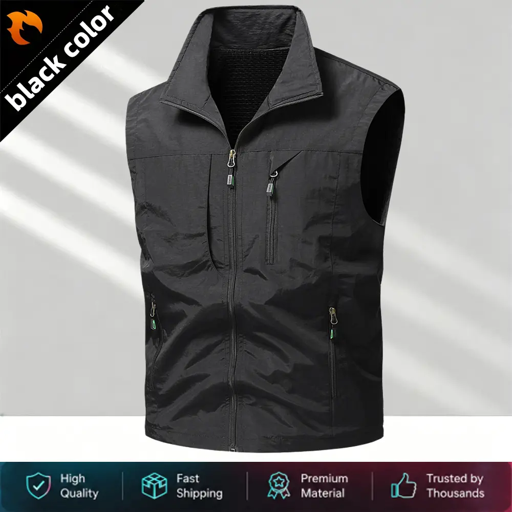 Men’s multi-pocket outdoor work vest — windproof, wear-resistant, lightweight, breathable; suitable for travel, hiking, fishing, casual wear; trendy and versatile sleeveless tactical vest jacket backtoschool