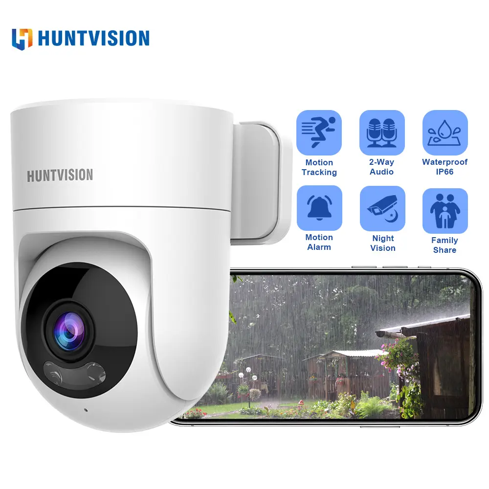 HUNTVISION IP66 5MP Wifi Security Dome Camera Auto Tracking Audio, Day And Night Full Color, AI Human Motion Detection, Two-Way Voice Intercom, PTZ Control 360 Degree Panoramic 100 Degree Vertical Monitoring Surveillance Systems