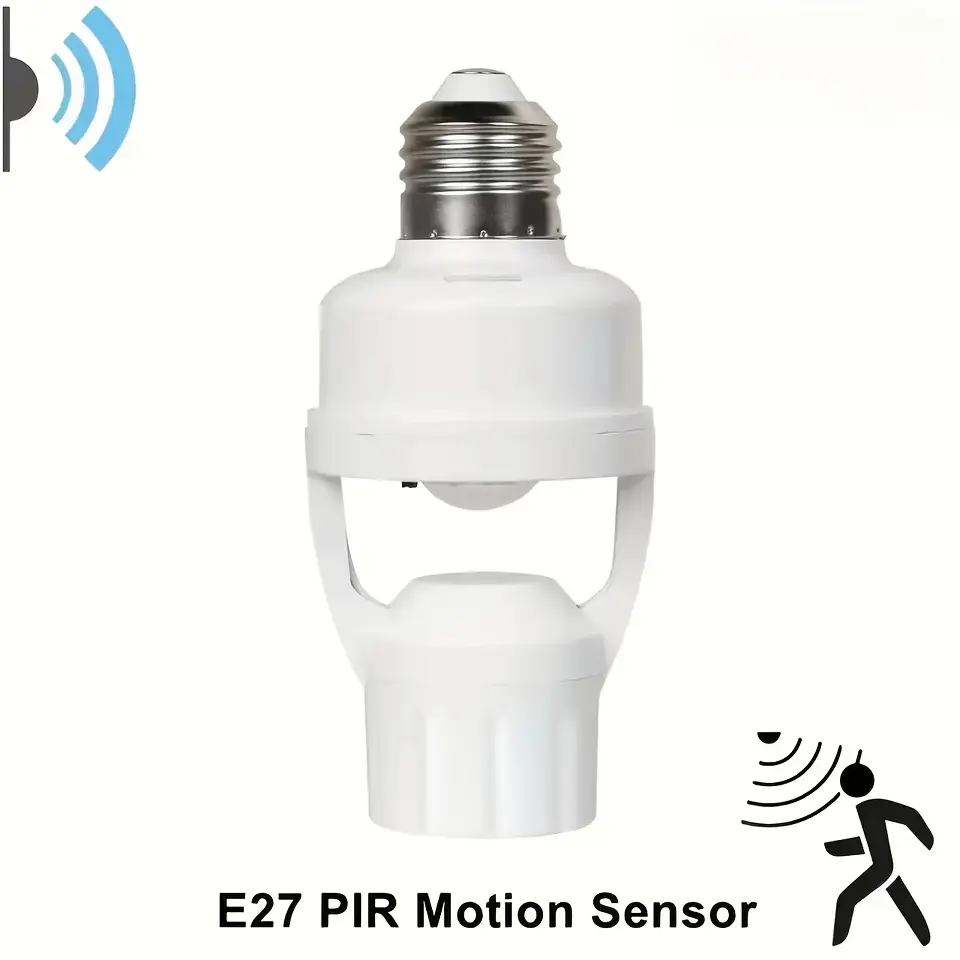 E27 Motion Sensor Light Socket Converter with Accessibility Features, Adjustable Delay Time Switch, Color Temperature Control, White Finish Base for Home Use Bulb Adaptation