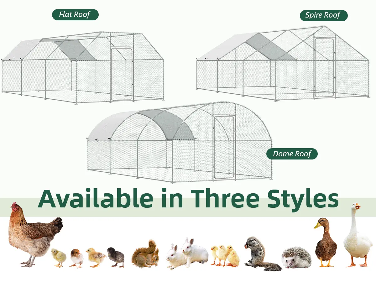 【1/2/3 packages arrived at different times】YODOLLA Spire Chicken Coop Run, Effectively Prevents Predators, Large Walk-in Metal Chicken Cage with Chain Link Fence, Suitable for 10 More Chickens