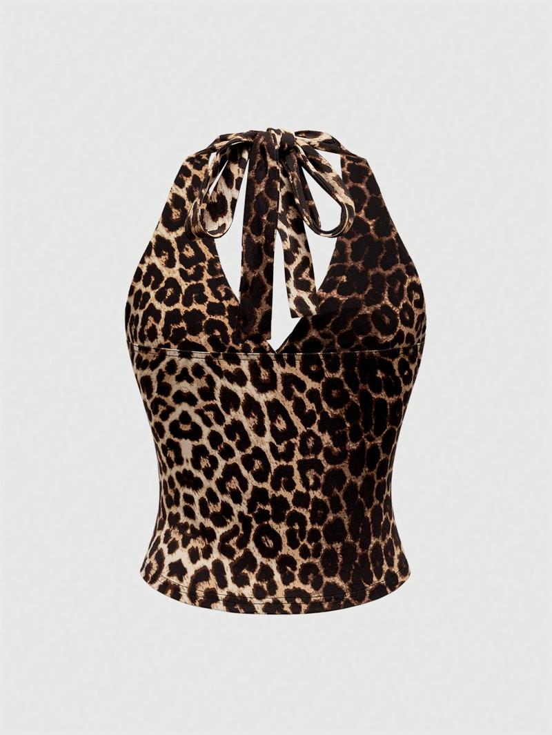 Hot-Selling Leopard Print Women’s Halter Casual Tank Top — European & American Style for Spring/Summer/Autumn