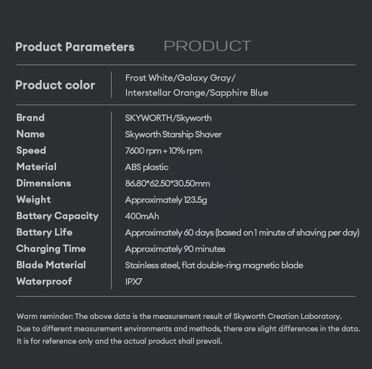 Skyworth XJ32 Dual Ring Shaver, with dual ring floating blade design, high-speed rotating blade, equipped with side wing nose hair trimmer, full body IPX7 waterproof, Long lasting battery life,suitable for short hard beards and delicate men