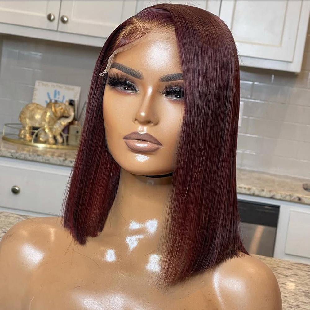 99j Burgundy Bob Wig Human Hair 13x4 Hd Lace Front Wigs Human Hair For Black Women Glueless Lace Front Wigs Pre Plucked 180% Density Short Straight Bob Wig SpringStatements