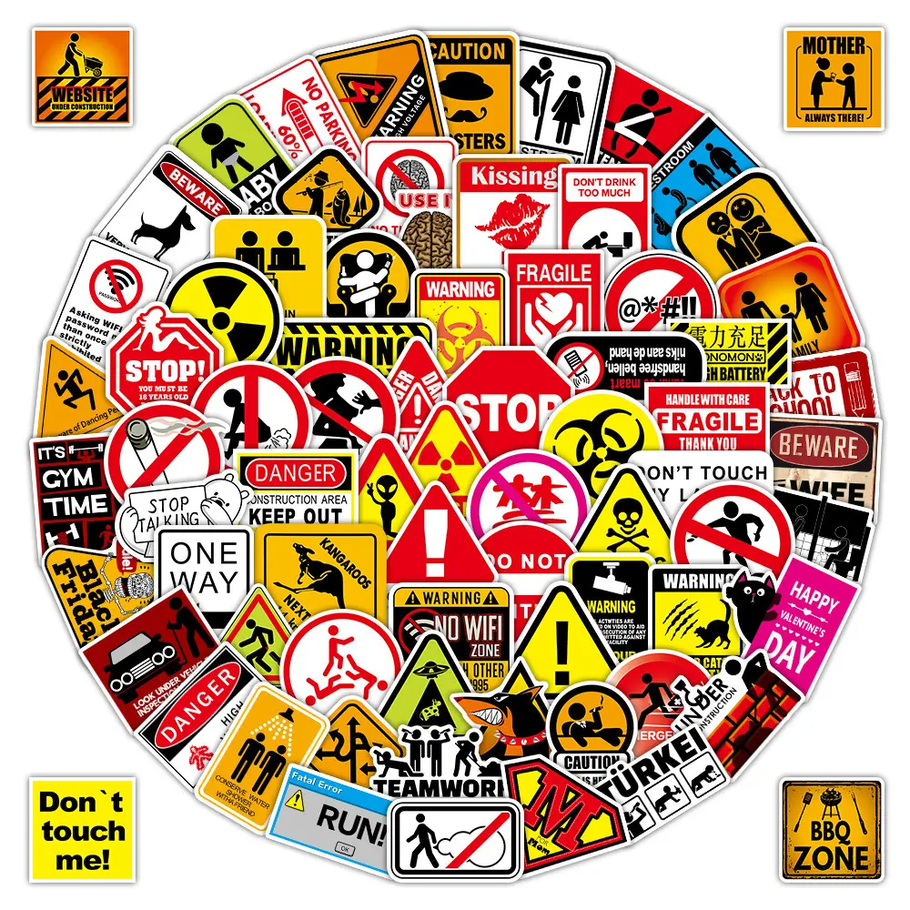 100 Pcs Standard Durable Safety Warning Signs Stickers - Versatile Caution Labels for Construction & Public Areas, Danger