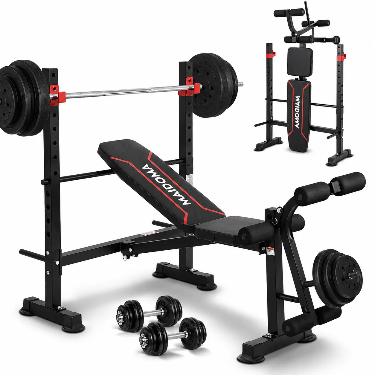 MAIDOMA 750LBS Adjustable Weight Bench Set for Full Body Workout, Foldable Bench Press with Leg Curl/Extension, Standard Workout Bench Set for US Home Gym