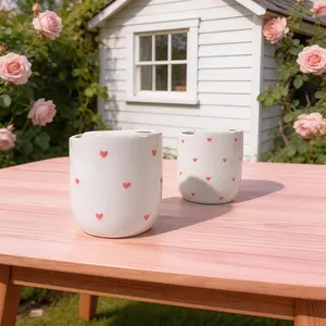 Handmade Ceramic Coffee Mug with Cute Pink Heart Design Unique Handpainted Clay Cup Food Grade Material Perfect Gift for Coffee and Tea Lovers Washable Reusable Coffee Cup Tumbler