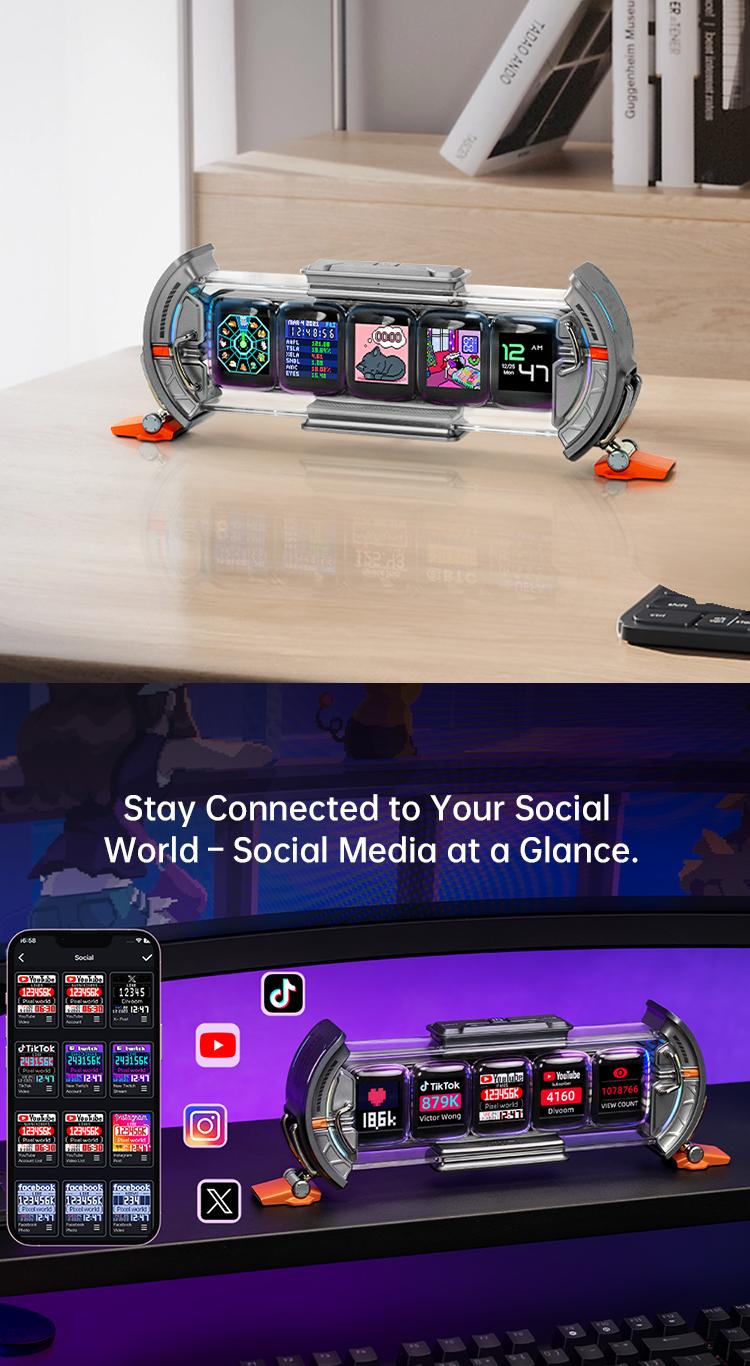 Divoom Times Gate - Cyberpunk Gaming Setup Digital Clock with Smart APP Control, WiFi Connect, RGB LED Display, Personalized Dashboard, Pixel Art for Gaming Room & Office Decor Ambient Light Lcd,rgb light,Interactive night gift Interaction lamps