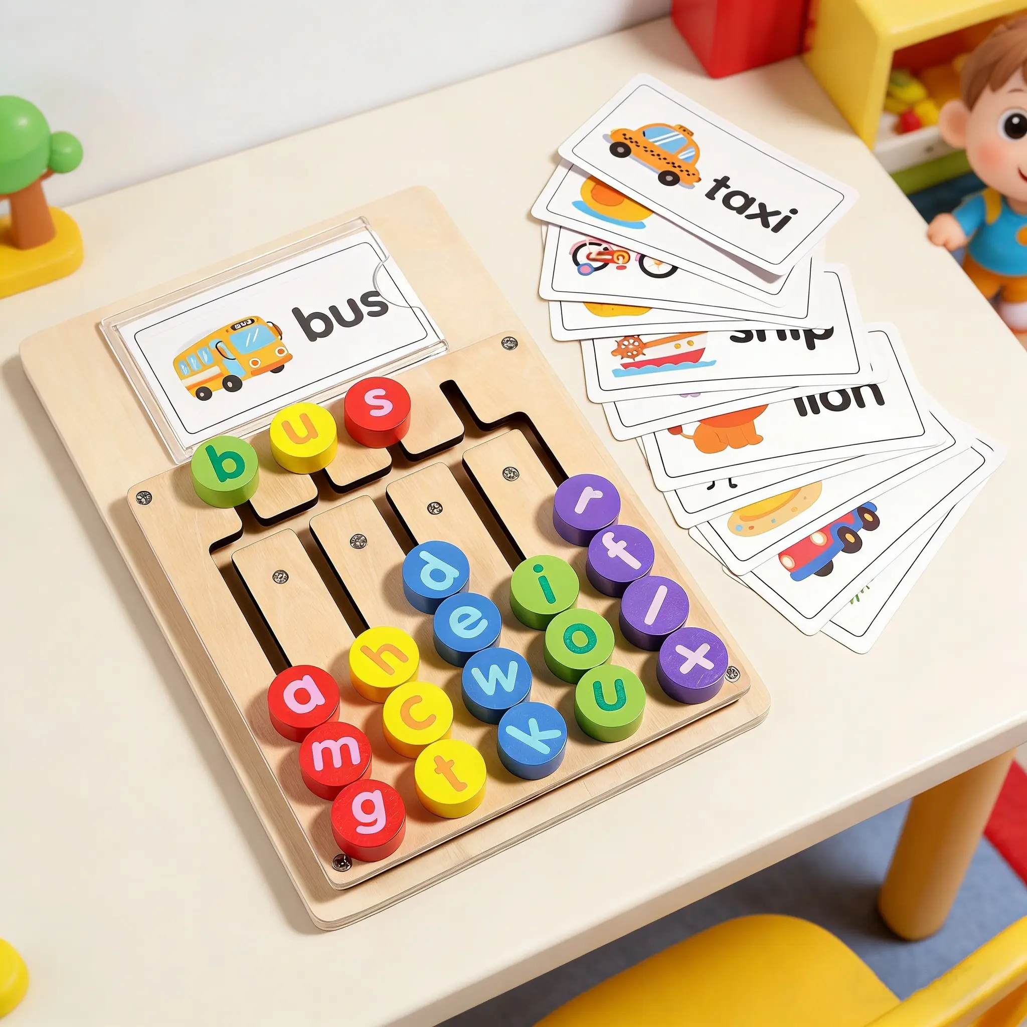 Educational Letter Matching Toy Featuring a Spelling Board with 12 Double-Sided Cards, 24 Words Cards for Kids ，Interactive Spelling Game Puzzle, Word Building Cards, Educational Spelling Toy, Literacy Learning Card board, Classroom Toys for Kids