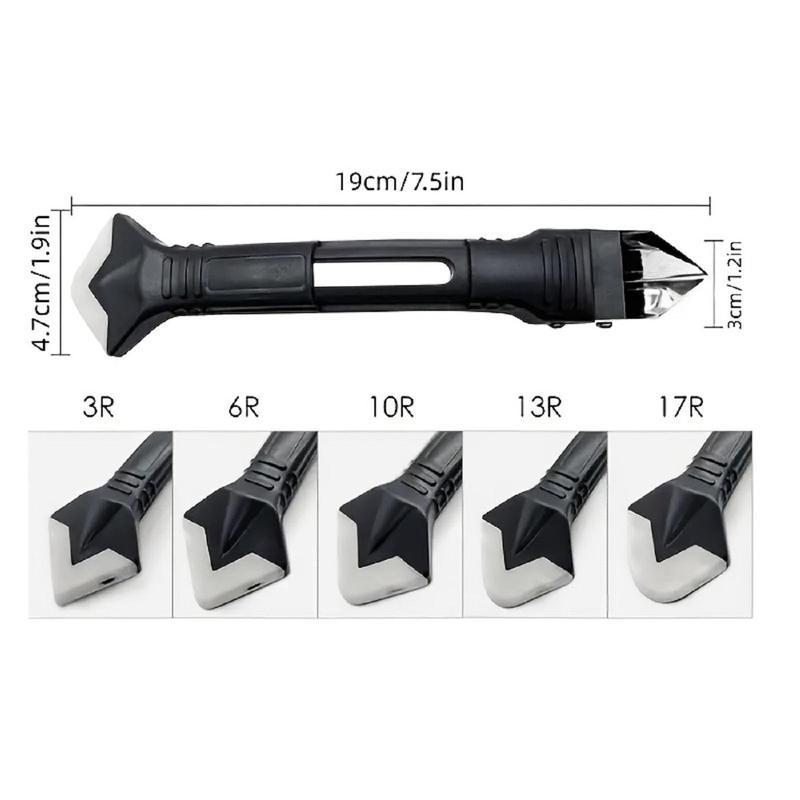 5 in 1 Silicone Caulking Tool, Glass Glue Angle Scraper with 5 Counts Different Radius Replacement Silicone Pad, Double Headed Caulk Remover, Home Repair Tools