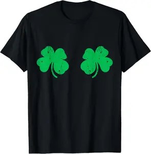 Cotton Shamrock Boobs Shirt Irish Boobies St Patricks Day TShirt for Women Men