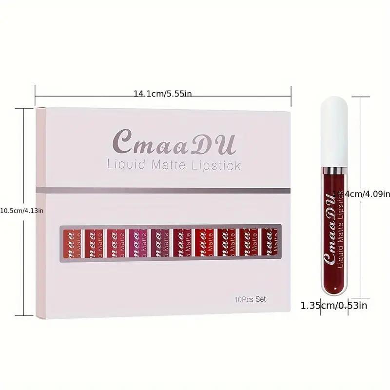 10 Pcs Matte Lipstick Cosmetic Long Lasting Waterproof Lip Glaze Nonstick Easy To Apply Long Lasting Lipgloss Suitable For Beginners Beauty Makeup