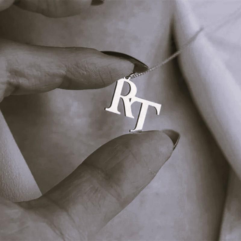 Customized Two Initials Necklace Stainless Steel Personalized Necklace Gift for Men and Women Couples