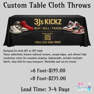 3J's Threads & Treasures Custom Table Cloth Throws