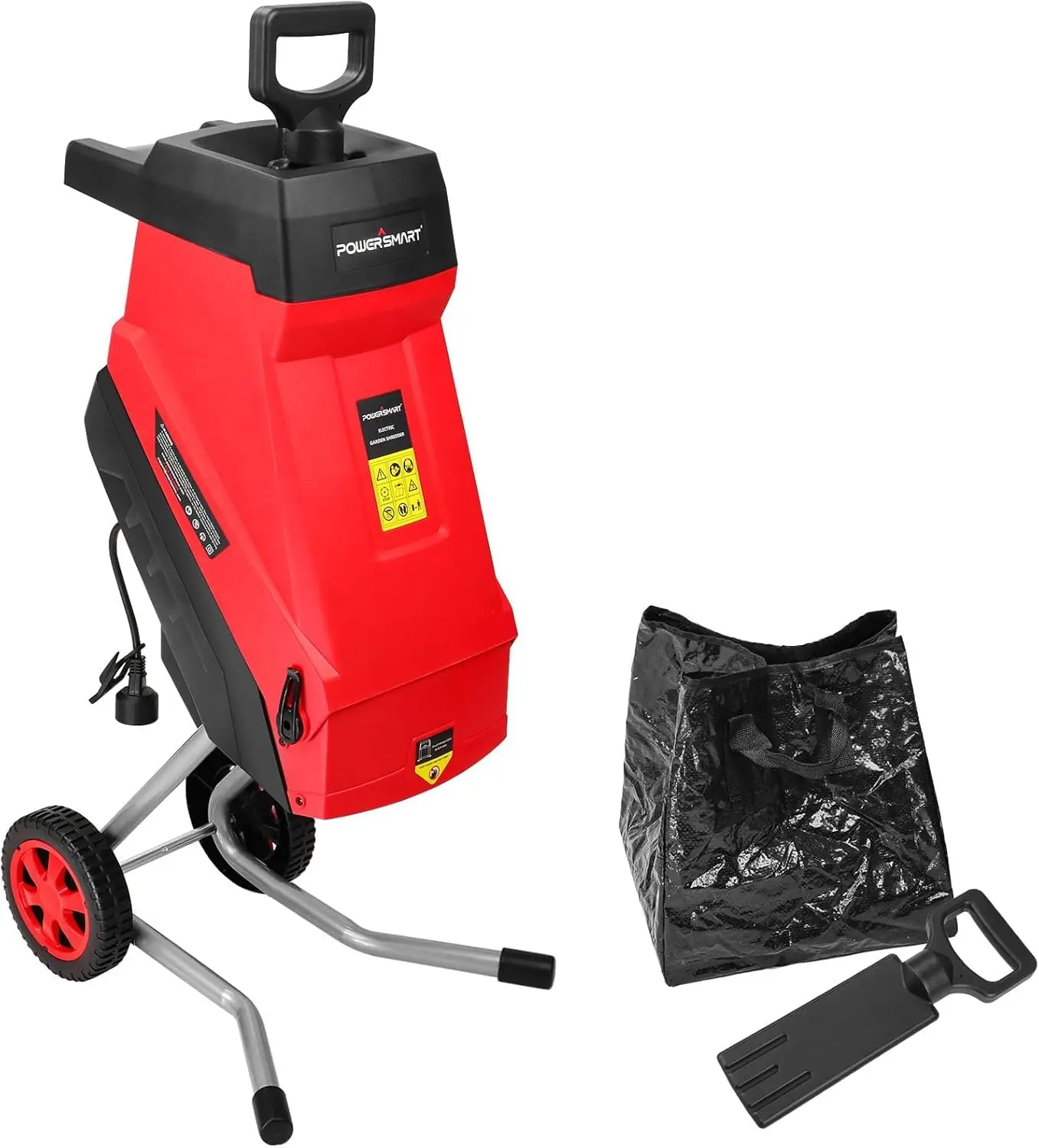 PowerSmart PS10 Portable Corded Electric Woodchipper-Shredder Power Tool - 120V 15A, 45mm Branch Cutting Capacity, Collection Bag, Mobility, Double Insulation, 1-Button Switch, IPX4 Water Guard, Plastic Components, Child Safety Hardware, Garden Use, Power