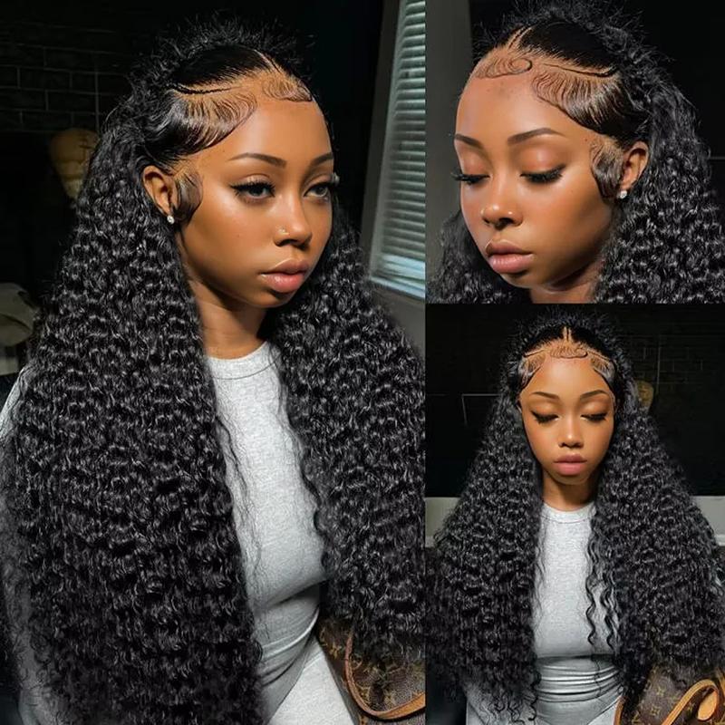 13x4 Kinky Curly Frontal Wig Transparent Lace Wig 180% Density 30 32 34 Inch Extra Long Curly Human Hair For Black Woman Pre-Plucked Curly Human Hair Wig Adjustable Straps Ready to Style