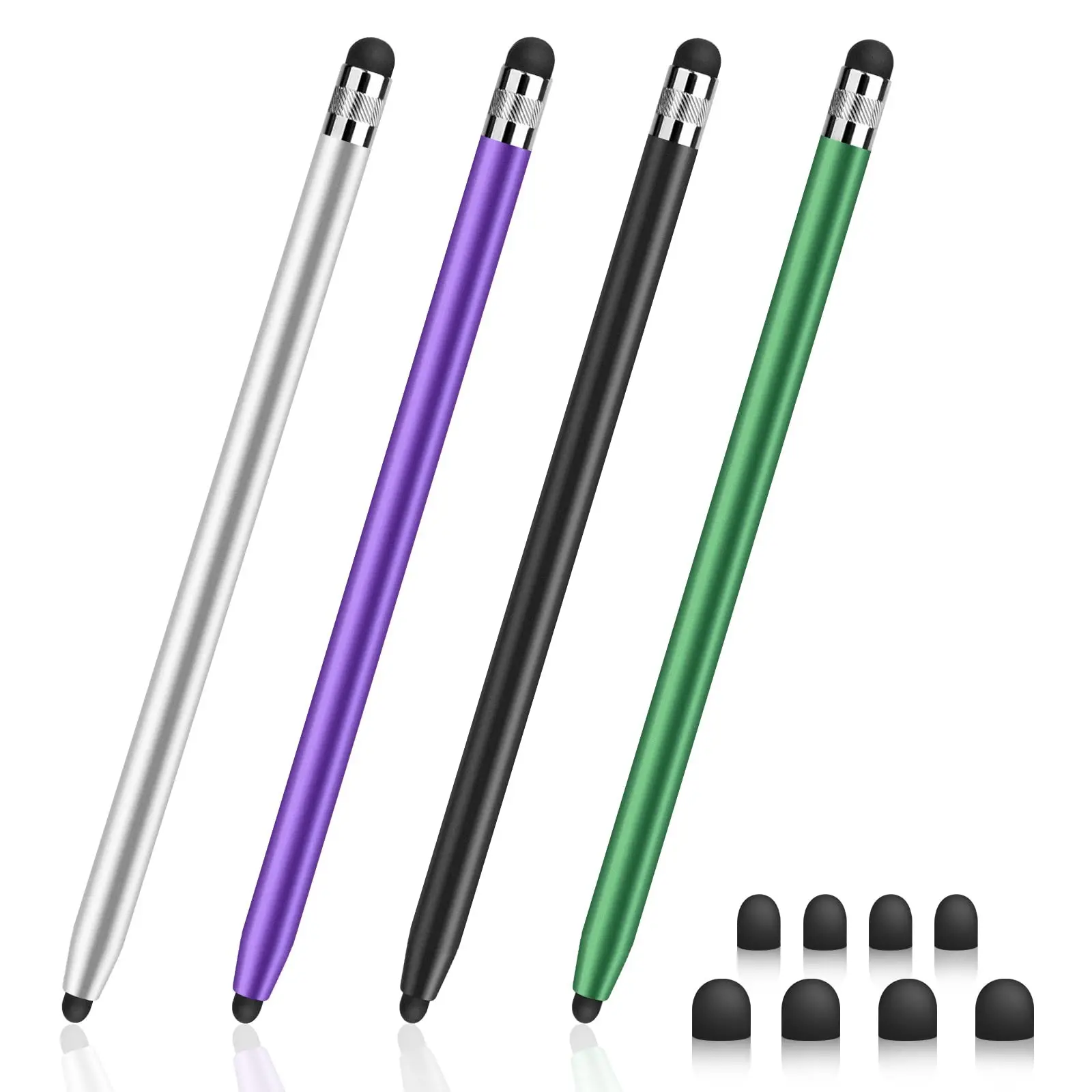 4Pcs Stylus Pens, 2 in 1 Stylus Pen for Touchscreen High Sensitivity Capacitive Stylus for iPad, iPhone, Android Samsung Tablets Skylight Calendar All Universal Touchscreen Devices with 8 Rubber Tips