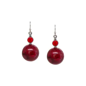 Red Sparkling Baubles & Siam Crystals Drop Earrings