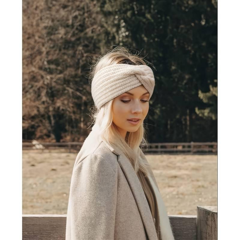 Cubidupi Triple KnotWarmth Ribbed Knit Headband Set-3pcs (Classic Neutrals:Beige/Brown/Black)