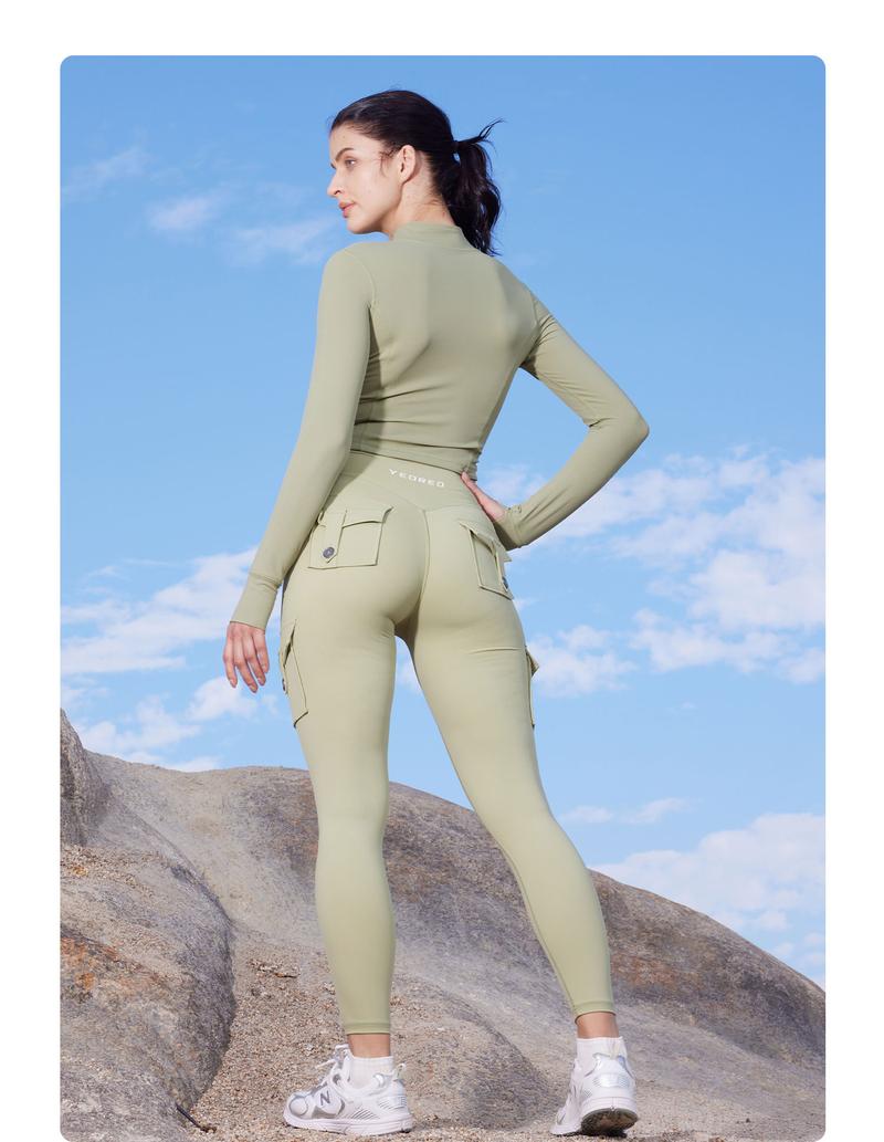 YEOREO CoreFlex High Waist Cargo Leggings for Women with Pockets Seamless Scrunch Butt Lift Yoga Gym Tights Fitness Pants