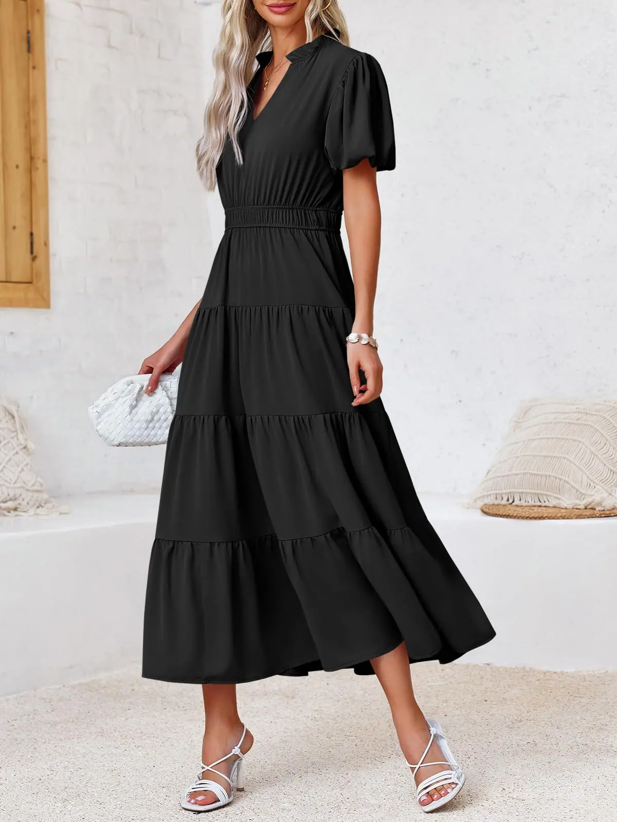 Wenrine Womens Summer Midi Dress Puff Short Sleeve V Neck Flowy Tiered Beach A-Line Dresses - TikTok Shop Wenrine Womens Summer Midi Dress Puff Short Sleeve V Neck Flowy Tiered Beach A-Line Dresses - TikTok Shop