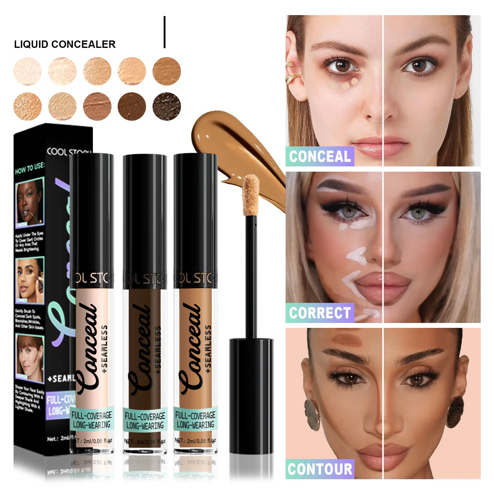High Coverage Under Eye Concealer, hides dark circles, acne spots and tattoos. Smooth texture, waterproof and smudge-resistant, maintains delicate makeup all day