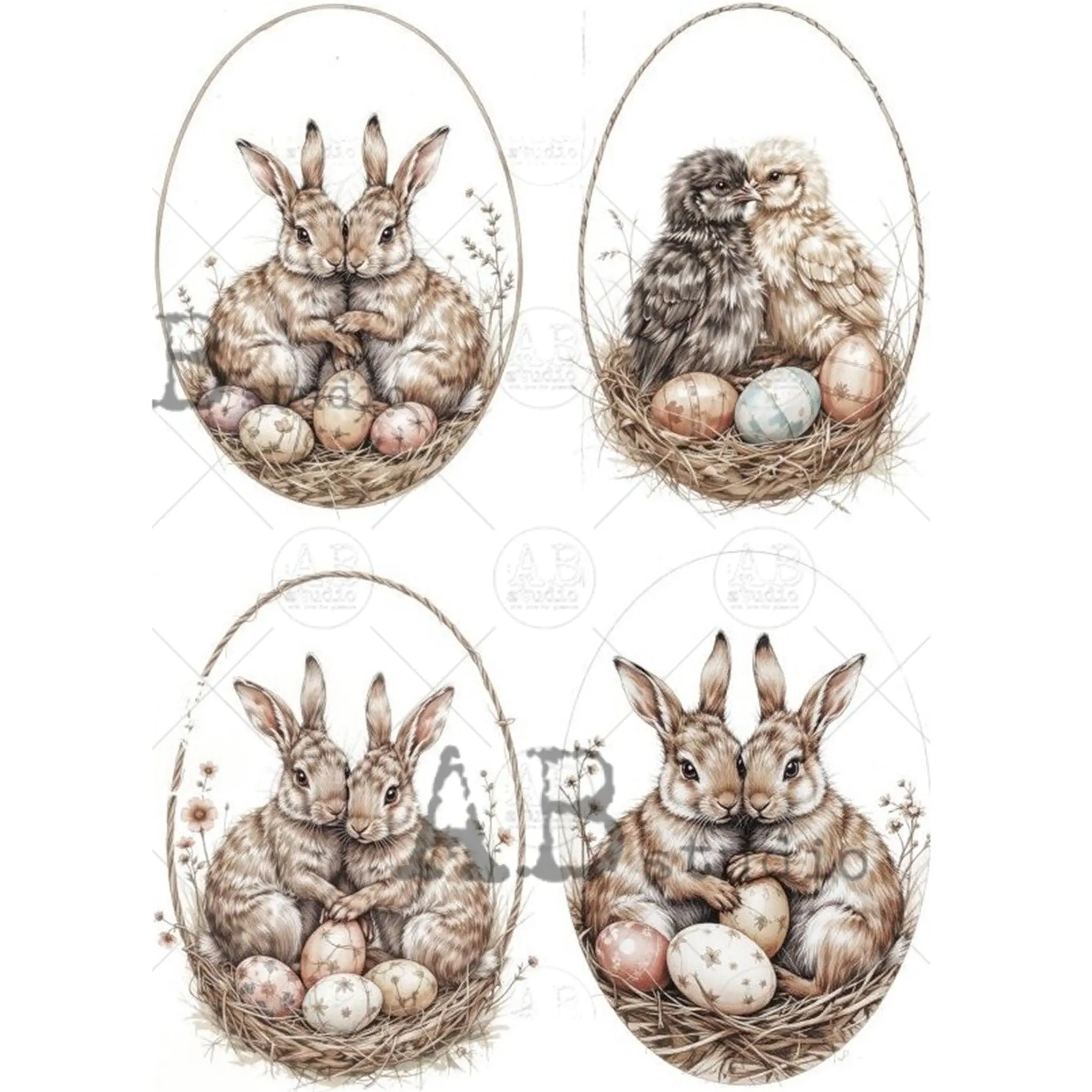 AB Studio - Woodland Easter Oval Frames Decoupage Paper (A4 Size)