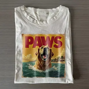 Funny Golden Retriever PAWS Comfort Colors T-Shirt, Retro 80s Jaws Movie Parody Dog Graphic Tee, Vintage Summer Beach Shirt, Pet Lover Gag Gift, Casual Streetwear